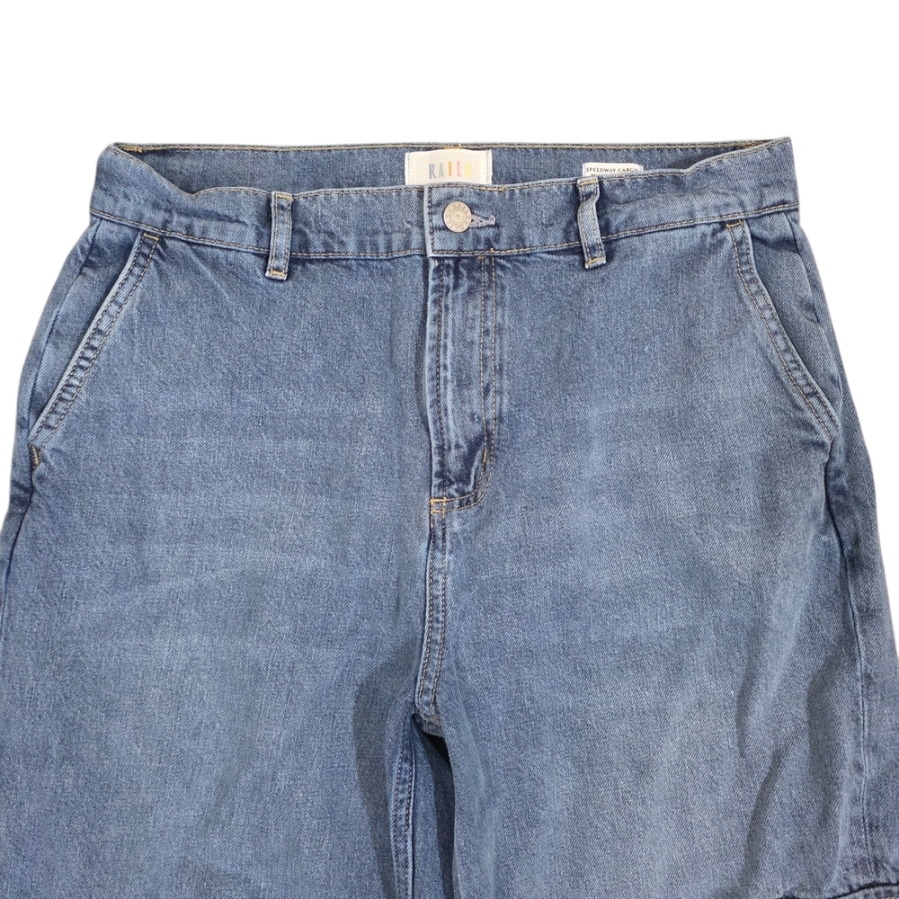 Rails Speedway Cargo Relaxed Boyfriend Pant Breezy Blue Wash Relaxed Denim Jeans - Picture 8 of 10